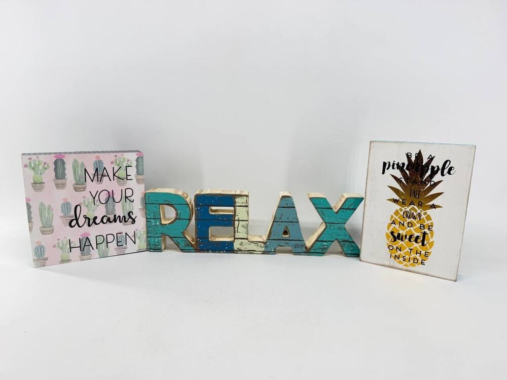 Inspirational Wood Decor Set Relax Cactus Pineapple Art Box Signs New